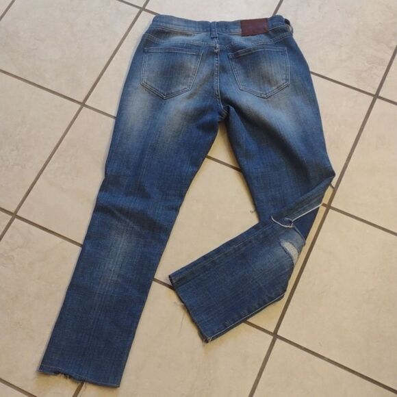 Madewell Slim Boyfriend Jean distressed patchwork raw hem blue denim size 24 - Picture 5 of 13